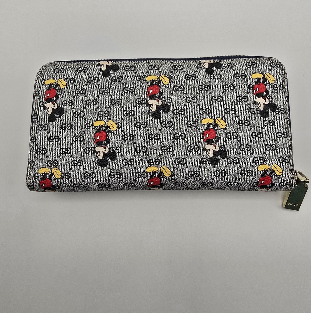 Disney Mickey Mouse Gray Fashion Inspired Monogram Logo Wallet - Picture 2 of 16